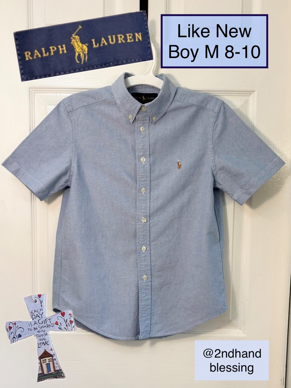 Like New Ralph Lauren Classic Oxford Shirt Boys M/8-10, Light Blue Short Sleeve